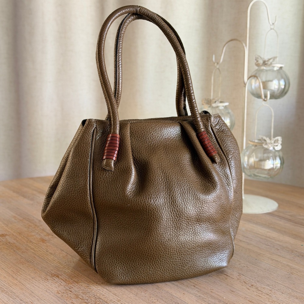 Vtg 90s Desmo Saks Fifth Avenue Brown Leather Pleated Slouchy Tote Purse Bag